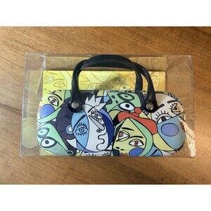 Modern Art Abstract Face Hard Shell Glasses Case with Handles NIB
